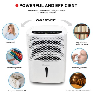 Turbionaire Smart 12 Eco Dezumidificator portabil extrem de silentios, inteligent, max. 200 wati, 12 l / 24 h, pentru medii cu pana la 34 de metri cubi Filtru de praf Hygrostat Incorporated - Img 4
