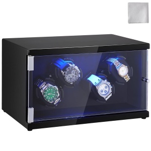 Uhrenbeweger VEVOR 4 Usi, Negru, Motor Mabuchi, LED