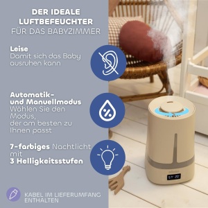 Umidificator BEABA 4L, 27 ore autonomie, 7 culori noapte - Img 4