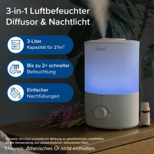 Umidificator Levoit Dual 150, Capacitate 3L, 25 Ore Functionare, Albastru - Img 2