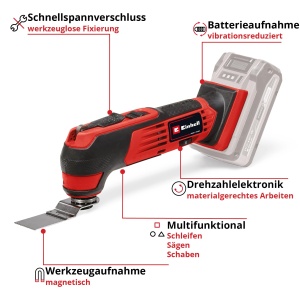 Unealta multifunctionala Einhell TE-MG 181 Li-Solo 18V schimb rapid accesorii vibratii reduse - Img 3