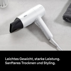 Uscator de par Braun HD2.1, uscator de par usor cu duza, 2100W cu 3 setari de temperatura si 2 viteze, finisaj lucios premium in alb, frumusete, confort si durabilitate, BRHD210E - Img 2