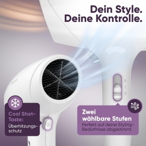 Uscator de par compact ProfiCare cu suport de perete | Uscator de par cu cablu spiralat foarte lung | Uscator de par de 1800 W cu Cool Shot | Uscator de par cu 2 niveluri de putere | incl. material de montare | PC-HT 3044 - Img 5