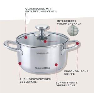 Vas de gatit Fackelmann 20 cm, inox, 3l, cu manere ergonomice - Img 3