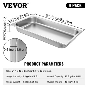 Vas gastronomic VEVOR GN 11, inox, 8.5L, set 6 bucati - Img 7