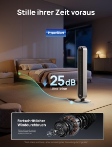 Ventilator turn inteligent silentios Dreo de 25 dB cu control vocal, ventilator WiFi Alexa, control APP, ventilator oscilant in picioare la 120 deg, 12 viteze, 4 moduri, cronometru de 12 ore, Pilot Max S - Img 5