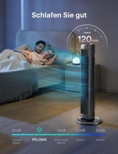Ventilator turn Pelonis 76 cm 3 viteze timer 8 ore design compact negru - Img 6