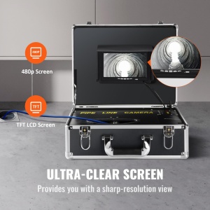 VEVOR 7" Camera profesionala pentru tevi 20m Camera de inspectie industriala 1000TVL Camera de canalizare cu endoscop 16GB Card SD IP68 Monitor color 480P rezistent la apa DVR 4500mAh Baterie cu litiu 6 ore Functionare continua incl. Carcasa de transport - Img 3