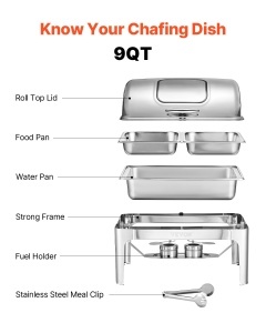 Vevor Chafing Dish Set JZY723KS12 Argintiu Capac Roll Top 90180deg Capacitate 39 L - Img 6