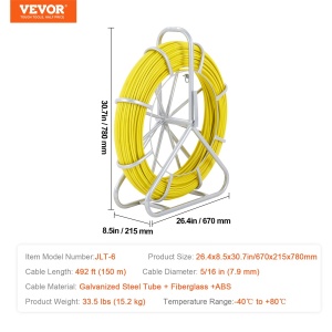 VEVOR JLT-6 Fiberglas Kabel Rad 150m O79mm Cadru Metalic Robust - Img 7