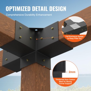 VEVOR Set de 2 conectori de stalp din placi de otel de 2 mm grosime Conector de colt Pergola de colt Conector din lemn Structura portbagajului de 90 deg Suport de colt Set de suporturi pentru foisor cu grinzi din lemn 340 x 220 x 152 mm - Img 3