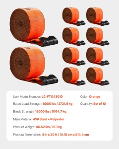 VEVOR Windengurte LC-FTO43010 Set 10 curele cu rezistenta 81647 kg pentru transport si siguranta - Img 7