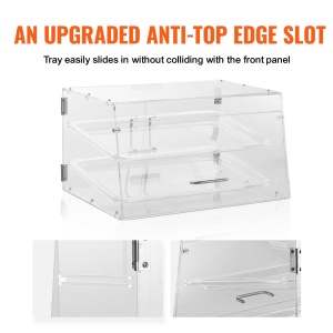 Vitrina de patiserie VEVOR cu 2 niveluri, tavi comerciale 510 x 350 x 35 mm, vitrina de panificatie, vitrina acrilica cu acces la usa din spate si rafturi detasabile, pentru covrigi gogosi, prajituri, prajituri etc. - Img 4