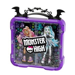 Vitrina pentru papusi Theo Klein 2559, 4 locuri, cu usa transparenta si poster Monster High