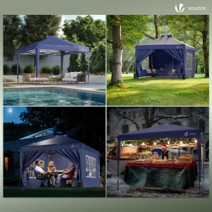 VOUNOT Foisor 3x3m Impermeabil Grajd Rezistent la iarna, Pop Up Foisor pliabil cu 4 panouri laterale si 5 saci de nisip, Cort pliabil pentru petreceri Cort de gradina Foisor de gradina incl. Geanta, Glau - Img 4
