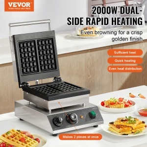 Waffle Iron VEVOR HT-2210 2000W din inox, 2 Waffe, antiaderent - Img 2