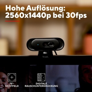 Webcam 2K QHD Trust Ovala cu Microfon, Negru, Filtu de Protectie - Img 3