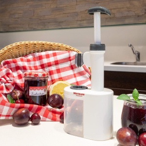 Westmark Prune fara samburi, pentru prune fara samburi gata de gatit, inaltime: 26,5 cm, lama din plastic/otel inoxidabil, Prunus, alb/antracit, 40232260 - Img 3