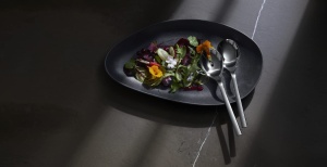 WMF Nuova salate din otel inoxidabil 25 cm, mic, furculita de salata si lingura de servire, Cromargan din otel inoxidabil lustruit, lucios, poate fi spalat in masina de spalat vase - Img 2