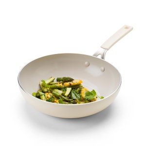 Wok din aluminiu KitchenAid 28 cm, 3.69 L, antiaderent ceramic, culoare crem - Img 2