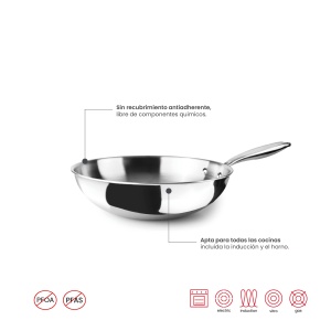 Wok IBILI Triply Natural 20 cm, inox, inductie, fara antiaderent - Img 3