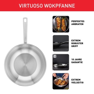 Wok Tefal Virtuoso E49219 28 cm otel inoxidabil compatibil inductie utilizare cuptor pana la 250degC - Img 2