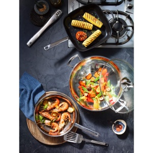 Wok WMF 36 cm din Cromargan cu Capac, Inductie, Design Elegant - Img 4
