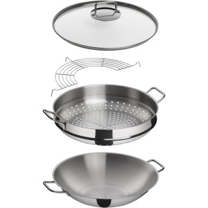 Wok WMF Macao 36 cm, Cromargan inox, 4.5L, cu capac din sticla - Img 3