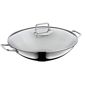 Wok WMF Macao 36 cm cu capac din sticla, Cromargan inoxidabil, 4.5L