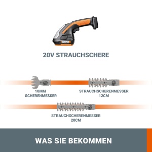 WORX WG801E.9 - Foarfece fara fir pentru iarba si arbusti 20V PowerShare, foarfece 3 in 1 cu diferite accesorii pentru lame - foarfece de 20 cm, masina de tuns arbusti de 12 cm, cutit de iarba de 10 cm - fara baterie si incarcator - Img 2