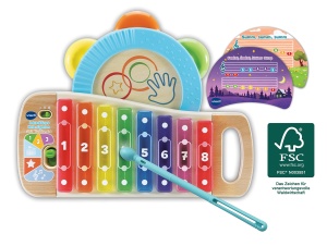 Xilofon din lemn VTech cu tamburin si carti de cantece, 1,5-4 ani