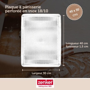 Zenker 1540350 Tava de copt Tava de copt din aluminiu perforat Tava de copt Aluminiu perforat gri 40 x 30 x 1,5 cm - Img 3