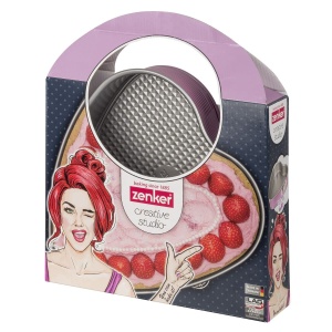 Zenker creative studio Tigaie cu arc Heart, tava de copt cu fund plat, tava de tort in forma de inima cu acoperire antiaderenta, coacere creativa (culoare: roz, argintiu), cantitate: 1 bucata - Img 2