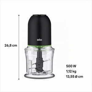 Zerkleinerer Braun MultiPractic 3 CH3011BK, 500W, 4 cutite inox, negru - Img 2