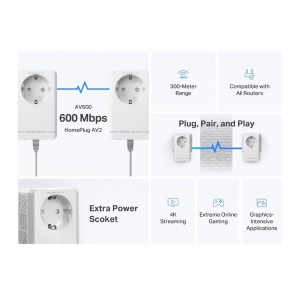 Adaptor Powerline Mercusys MP300P, 600 Mbits, Gigabit LAN, PlugPlay - Img 3