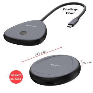 Adaptor wireless HDMI Verbatim Share My Screen 4K, USB-C, compact, cu hub - Img 2