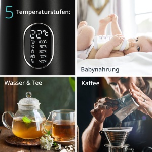 ADE Ceainic cu economie de energie cu setare a temperaturii 40-100degC | 1,5 l | Otel inoxidabil | Fara BPA | negru mat - Img 6
