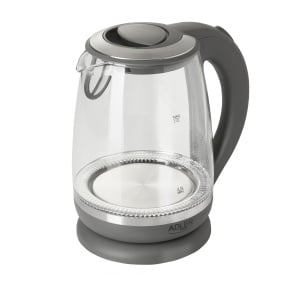 Adler AD 1286 Ceainic din sticla si plastic, 2L, 2000 W, iluminare LED, ceainic din sticla pentru ceai, filtru de calcar, oprire automata, incalzitor de imersie din otel inoxidabil, gri Transparent/Gri - Img 2