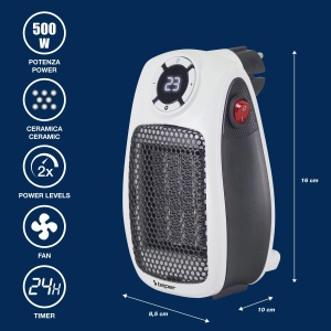 Aeroterma ceramica Beper P203TER350, 500W1000W, LED, Timer 24h, Termostat - Img 2