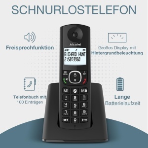 ALCATEL F530 - Telefon fix fara fir DECT - Afisaj mare iluminat - Functie hands-free - Functie de blocare a apelurilor - 2 butoane de apelare directa - Negru - Img 2