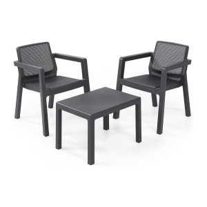 Allibert by Keter Emily Set de mobilier de balcon din plastic din 3 piese, pentru gradina si balcon, masa de gradina si 2 scaune de gradina, rezistent la intemperii, grafit
