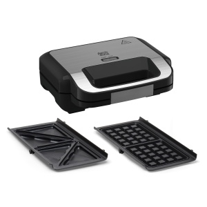 Aparat combinat cu vafe sandwich 2 in 1 Tefal Jamie Oliver, placi cu acoperire antiaderenta, poate fi spalat in masina de spalat vase, lumina de functionare si control al temperaturii, infasurator de cablu, otel inoxidabil/negru, SW70J810 - Img 1