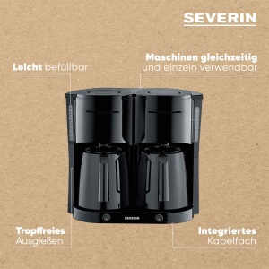 Aparat de cafea cu filtru SEVERIN Duo cu ulcior termic, aparat de cafea pentru pana la 16 cani, aparat cu filtru atractiv cu 2 ulcioare de vid, negru, KA 9315 - Img 4