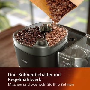 Aparat de cafea Philips All-in-1 - rasnita conica integrata pentru cafea proaspat macinata - recipient pentru boabe Duo, ulcior de sticla de 1,25 L, reglare individuala a intensitatii (HD7900/50) - Img 2