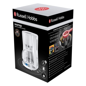 Aparat de cafea Russell Hobbs [temporizator digital, cap de dus pentru extractie si aroma optime] Inspire White (max 10 cani, ulcior de sticla de 1,25 l, placa de incalzire, 1100 W) Filtru de cafea 24390-56 - Img 2