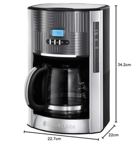 Aparat de cafea Russell Hobbs [Temporizator digital, cap de dus pentru extractie si aroma optime] Geo Stainless Steel Grey (max 12 cani, ulcior de sticla de 1,5 l, placa de incalzire, 1000W) Filtru de cafea 25270-56 - Img 8