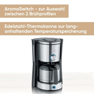 Aparat de cafea SEVERIN "TypeSwitch" cu ulcior termic, AromaSwitch pentru a alege intre 2 profiluri de preparare, aparat de cafea pentru pana la 10 cani, 1.000W, otel inoxidabil periat-negru, KA 4845 - Img 2