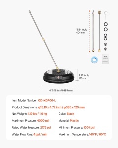 Aparat de curatat suprafete VEVOR QD-XDP06, 385 mm, 3000 PSI, cu 2 duze - Img 7