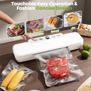Aparat de etansare in vid si sigilator in vid, alimentele raman proaspete ambalate in vid de pana la 8 ori mai mult, cusatura de sudura stabila, inclusiv 10 pungi profesionale de folie Alb - Img 3