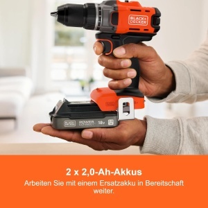 Aparat de gaurit si insurubat BLACKDECKER BCD382D2XK, 18V, 2 acumulatori 2.0Ah - Img 9